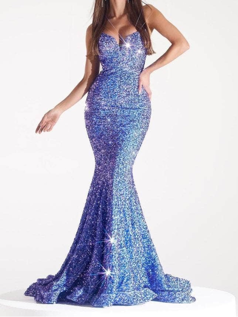 NWT Portia & Scarlett Sz 16 Strapless Sparkle Mermaid Gown in Light Blue PS21208